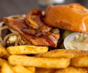 House Burger with French Fries and Coleslaw